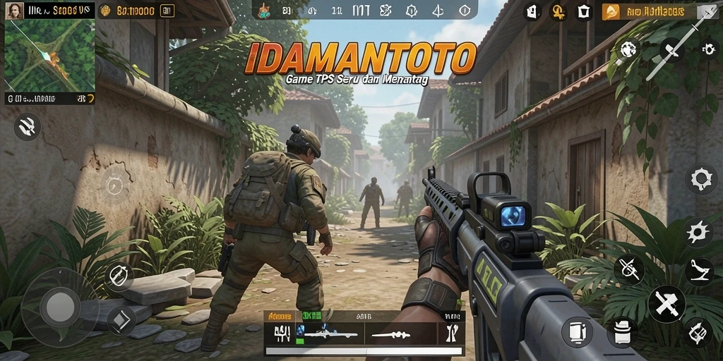 Screenshot gameplay IDAMANTOTO menampilkan aksi seru dalam pertempuran TPS.