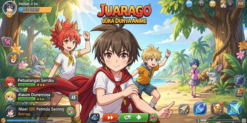 Tangkapan layar gameplay JUARAGO dengan karakter anime yang menawan.