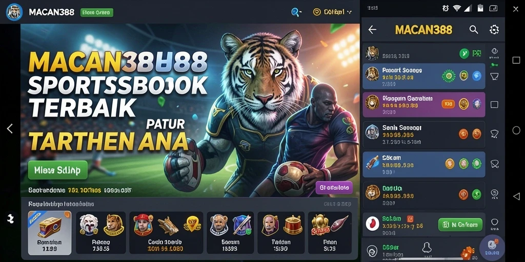 Tampilan antarmuka aplikasi MACAN388 untuk taruhan olahraga.
