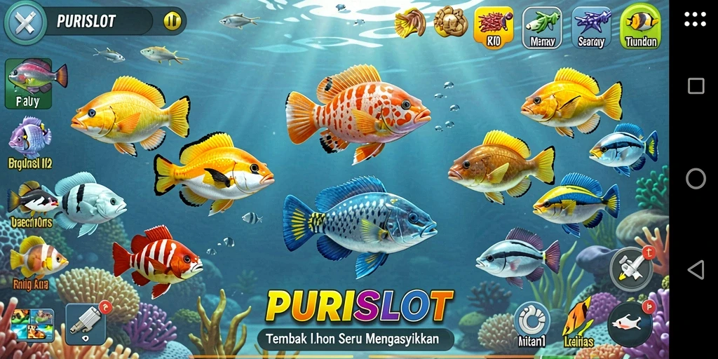 Tampilan gameplay PURISLOT yang seru saat menembak ikan.