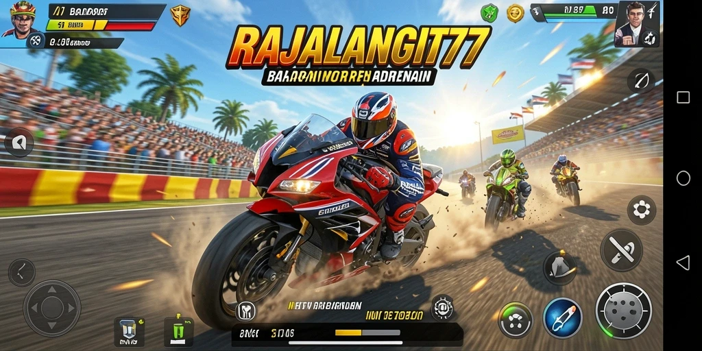 Tampilan gameplay seru di RAJALANGIT77 saat balapan motor.
