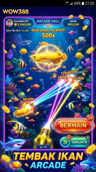 Tampilan beranda aplikasi wow388 yang menarik.